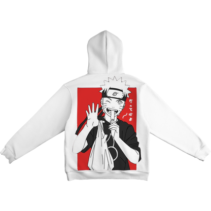 Naruto Uzumaki  White hoodie with Naruto Uzumaki  graphic on a red background