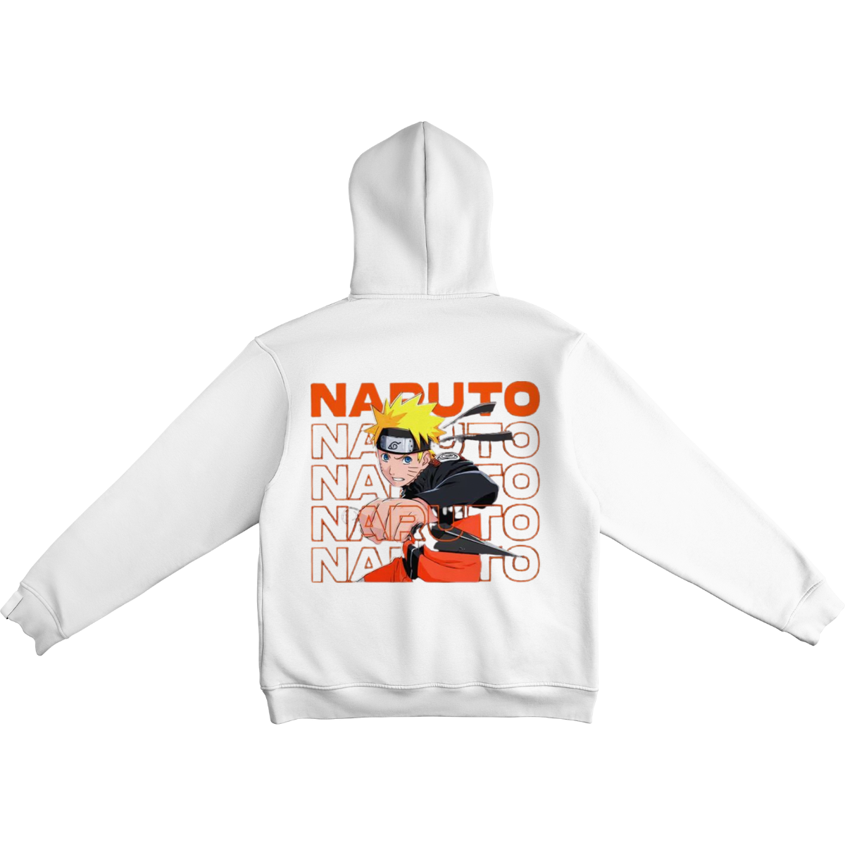 Naruto Uzumaki White hoodie with 'Naruto' character design on a white background