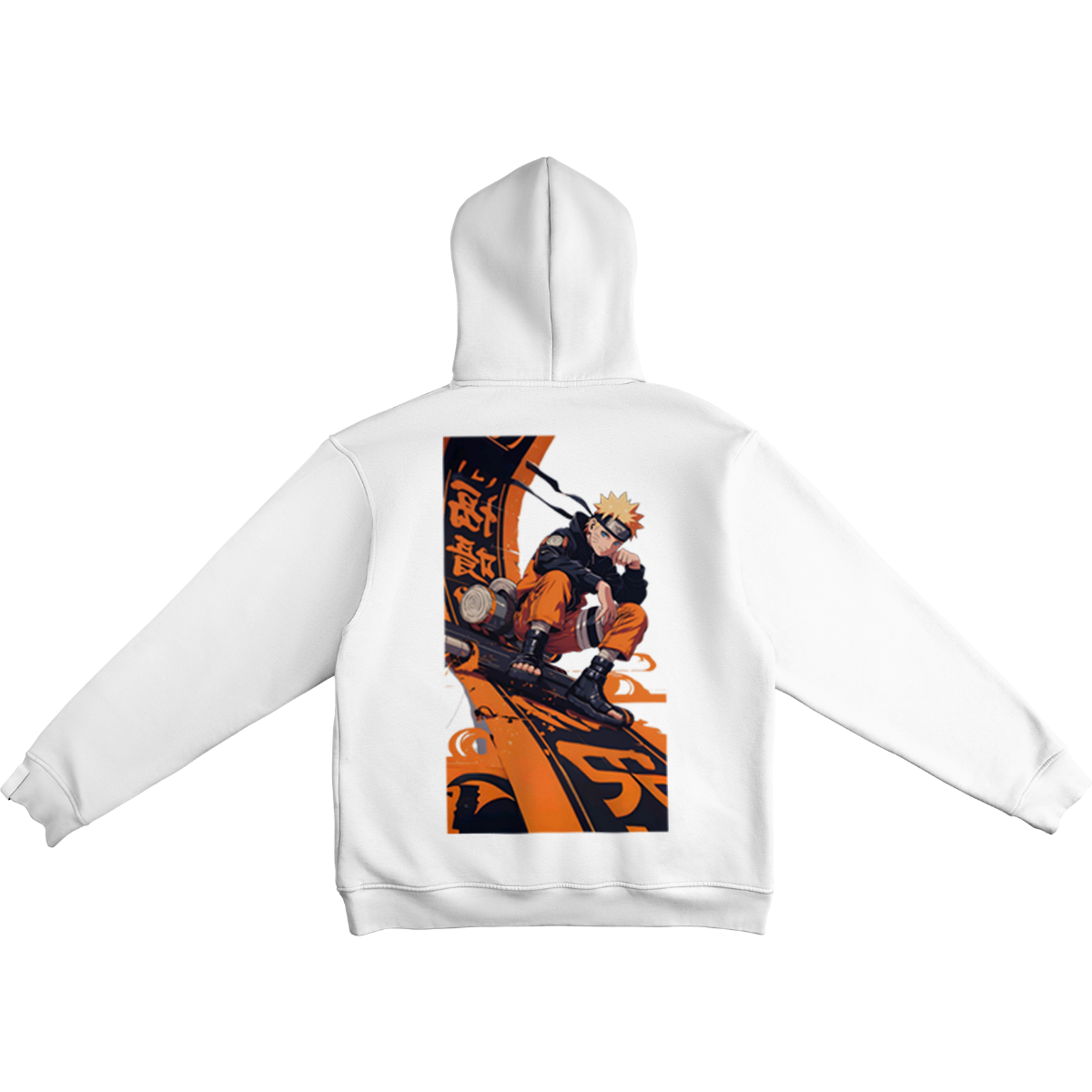 Naruto Uzumaki White hoodie with Naruto design on the back against a white background