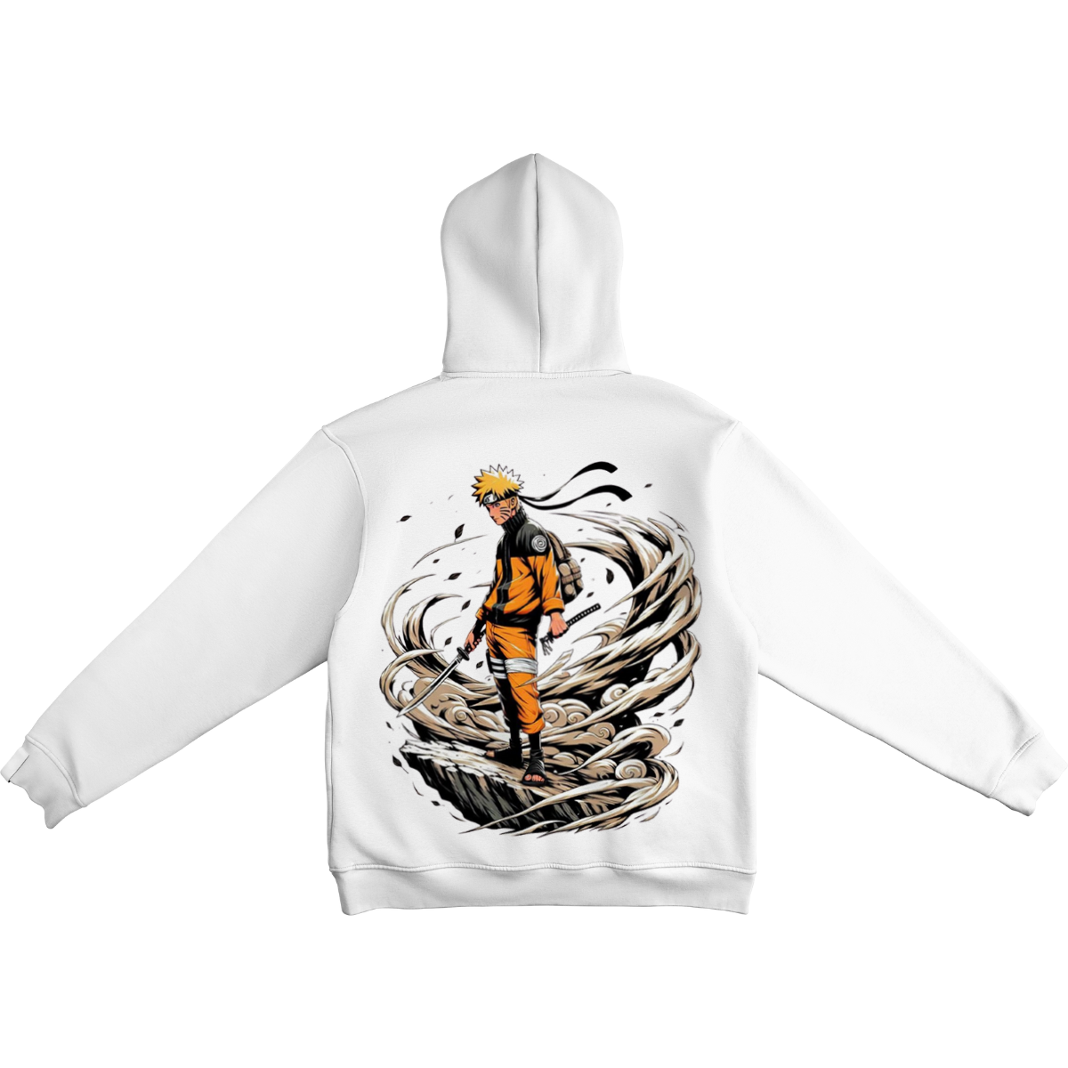 Naruto Uzumaki  White hoodie with Naruto design on the back against a white background