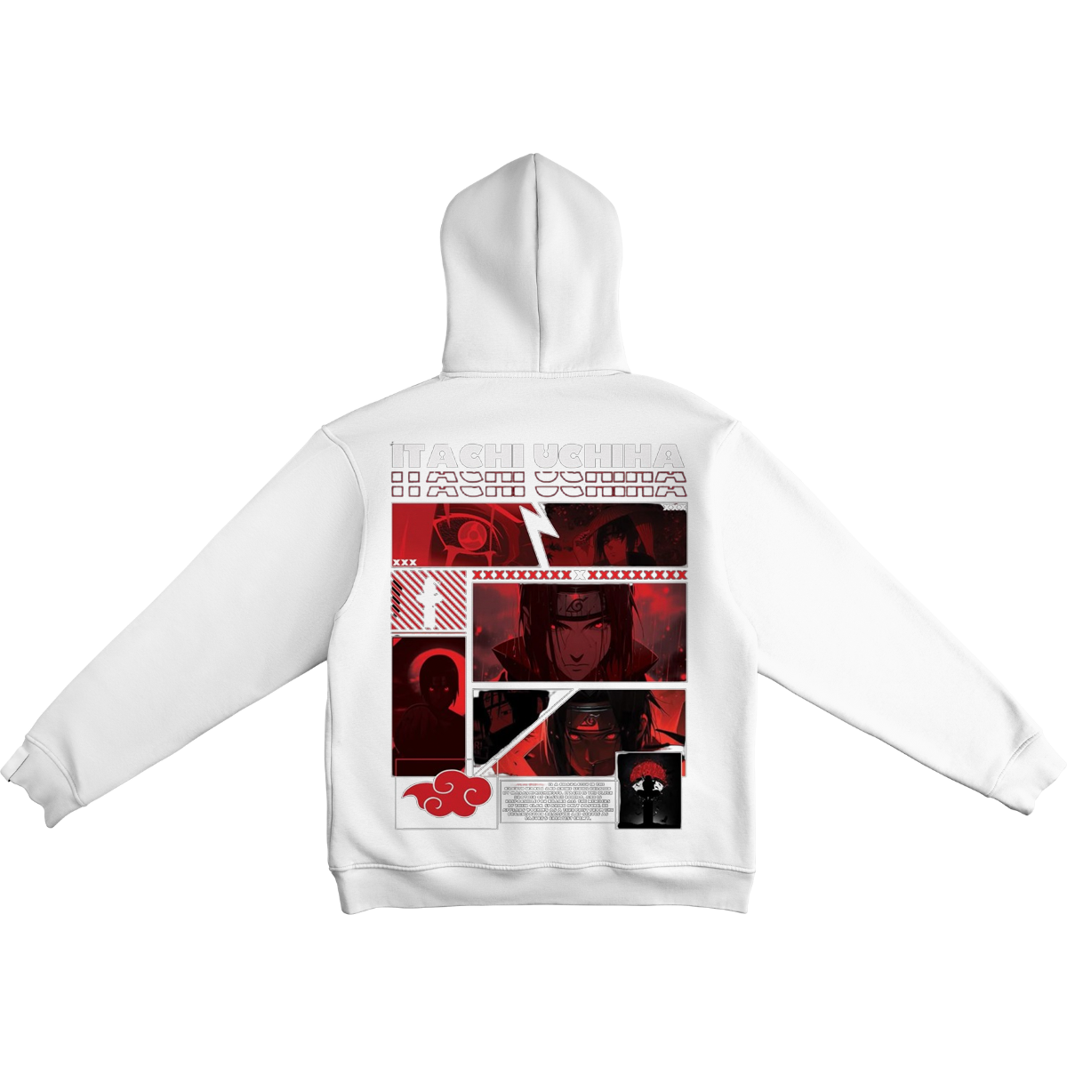 Itachi Uchicha White hoodie with red and black graphic design