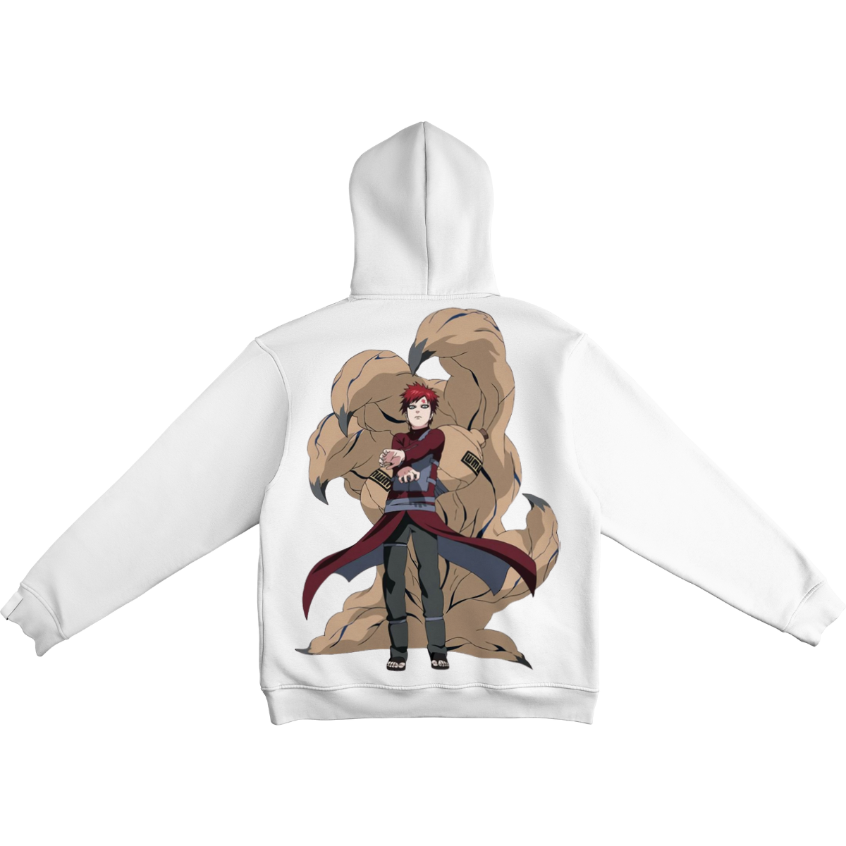 Gaara White hoodie with an anime character and two large animals on the back
