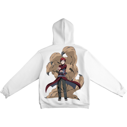 Gaara White hoodie with an anime character and two large animals on the back