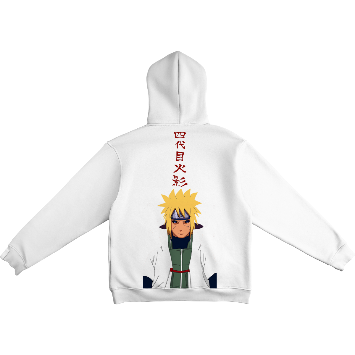 Mintao White hoodie with anime character and red text on a white background