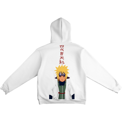 Mintao White hoodie with anime character and red text on a white background