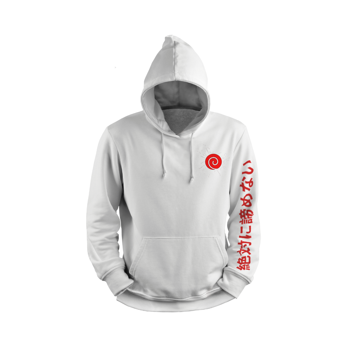 Naruto Uzumaki  White hoodie with red symbol and text on sleeve