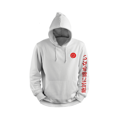Naruto Uzumaki  White hoodie with red symbol and text on sleeve