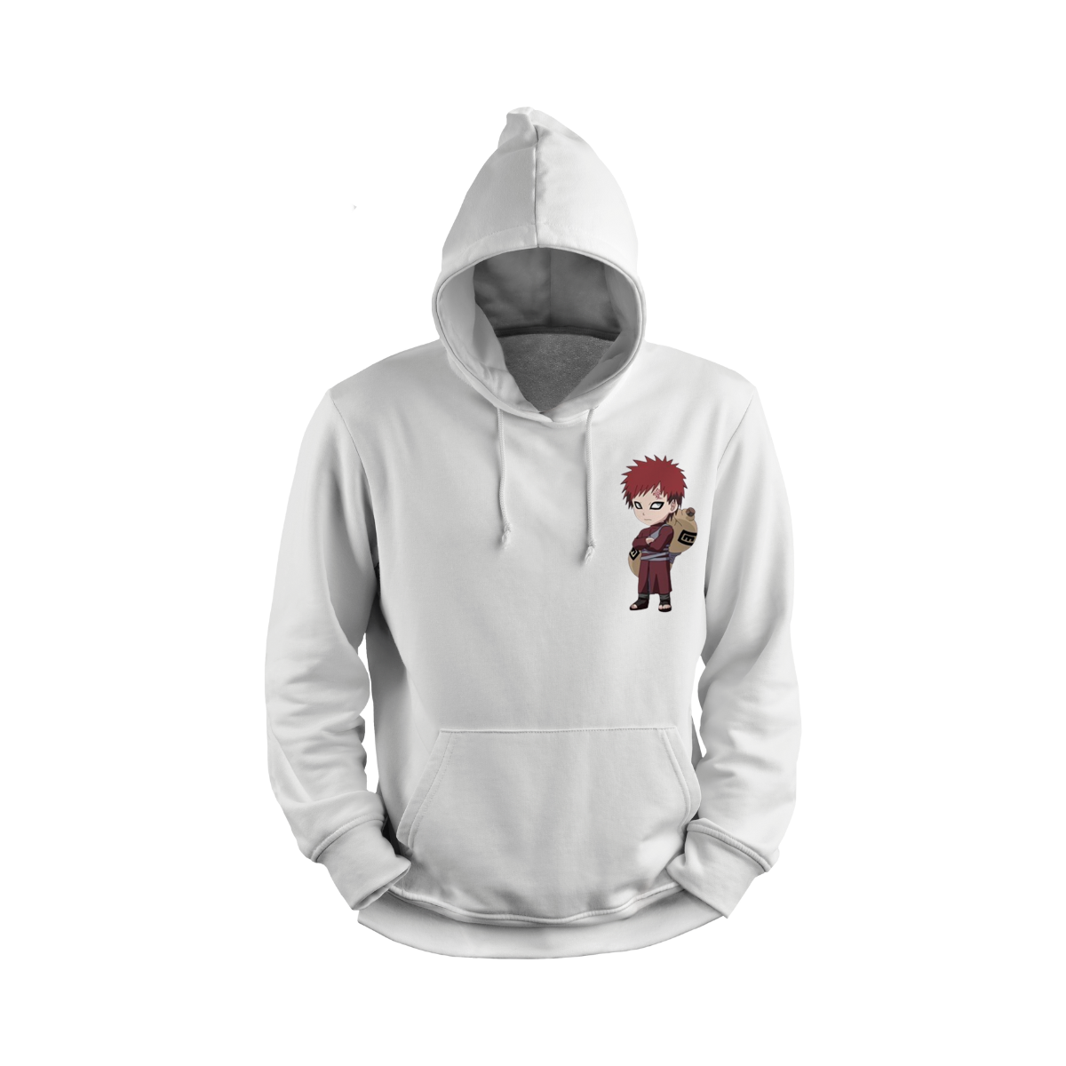 Gaara White hoodie with a character design on the chest pocket against a white background