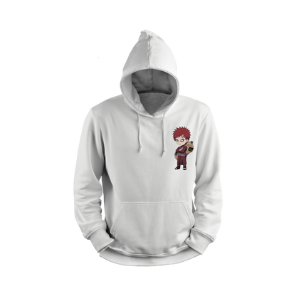 Gaara White hoodie with a character design on the chest pocket against a white background