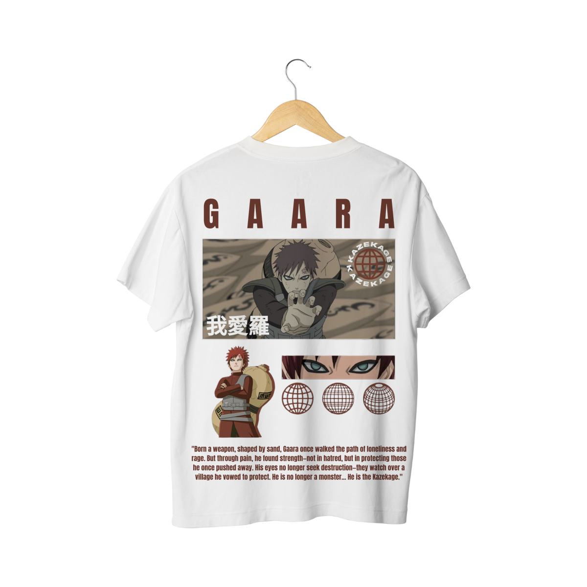 Gaara White t-shirt with anime character design on a hanger