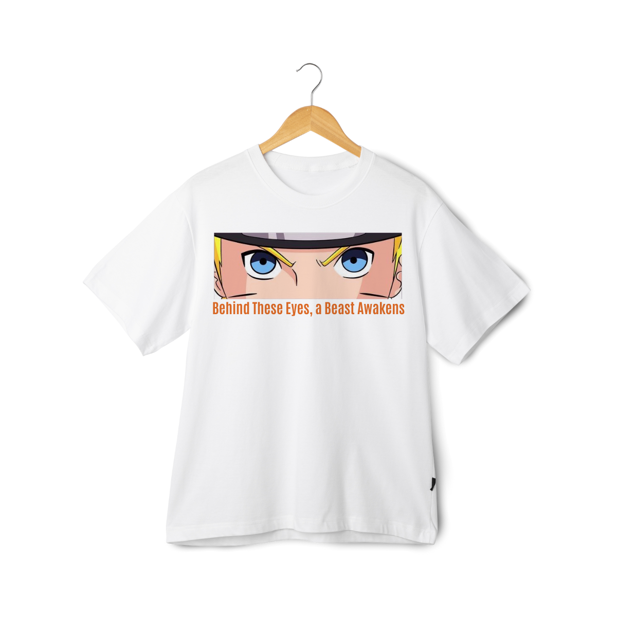 White naruto T-shirt with Naruto graphic and text on a white background