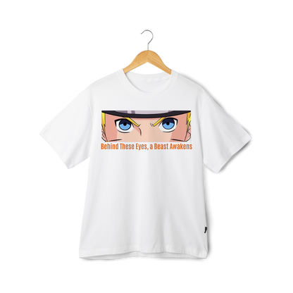 White naruto T-shirt with Naruto graphic and text on a white background