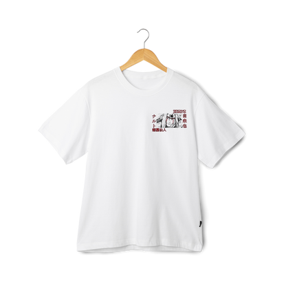 Jiraya  White t-shirt with graphic design on a wooden hanger