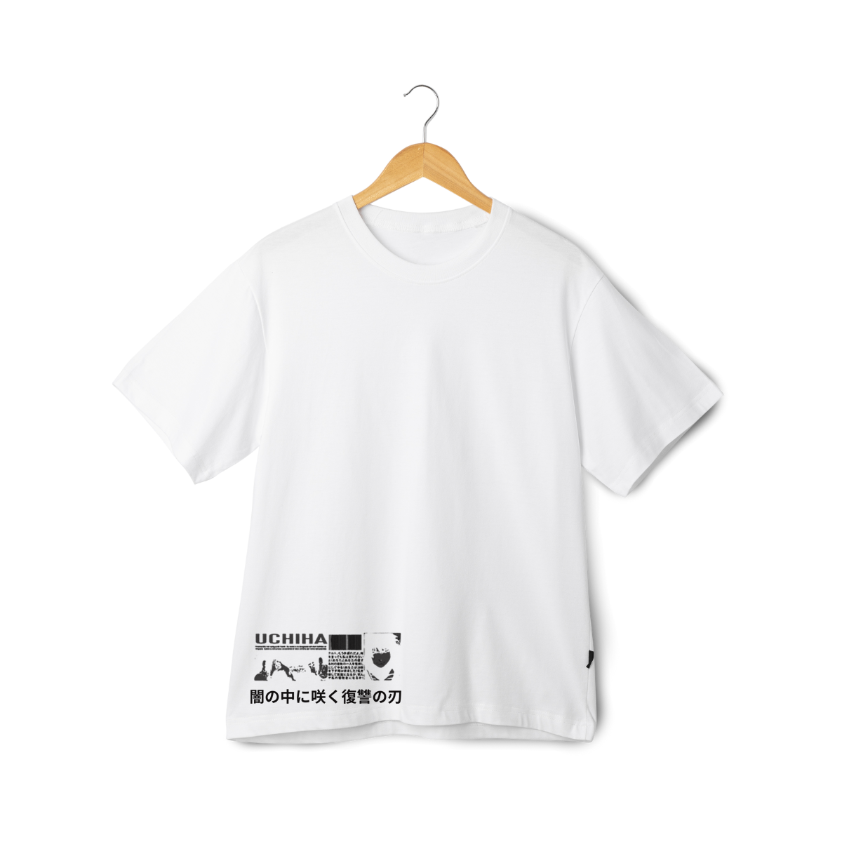 Sasuke Uchicha White t-shirt with black graphics and text on back