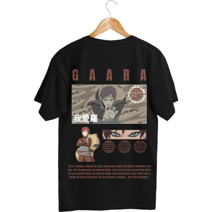 Gaara Black t-shirt with anime character design and text on a white background