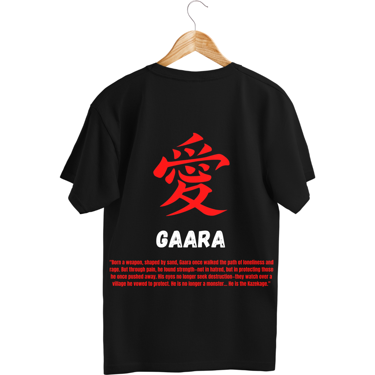 Gaara Black t-shirt with red and white Text