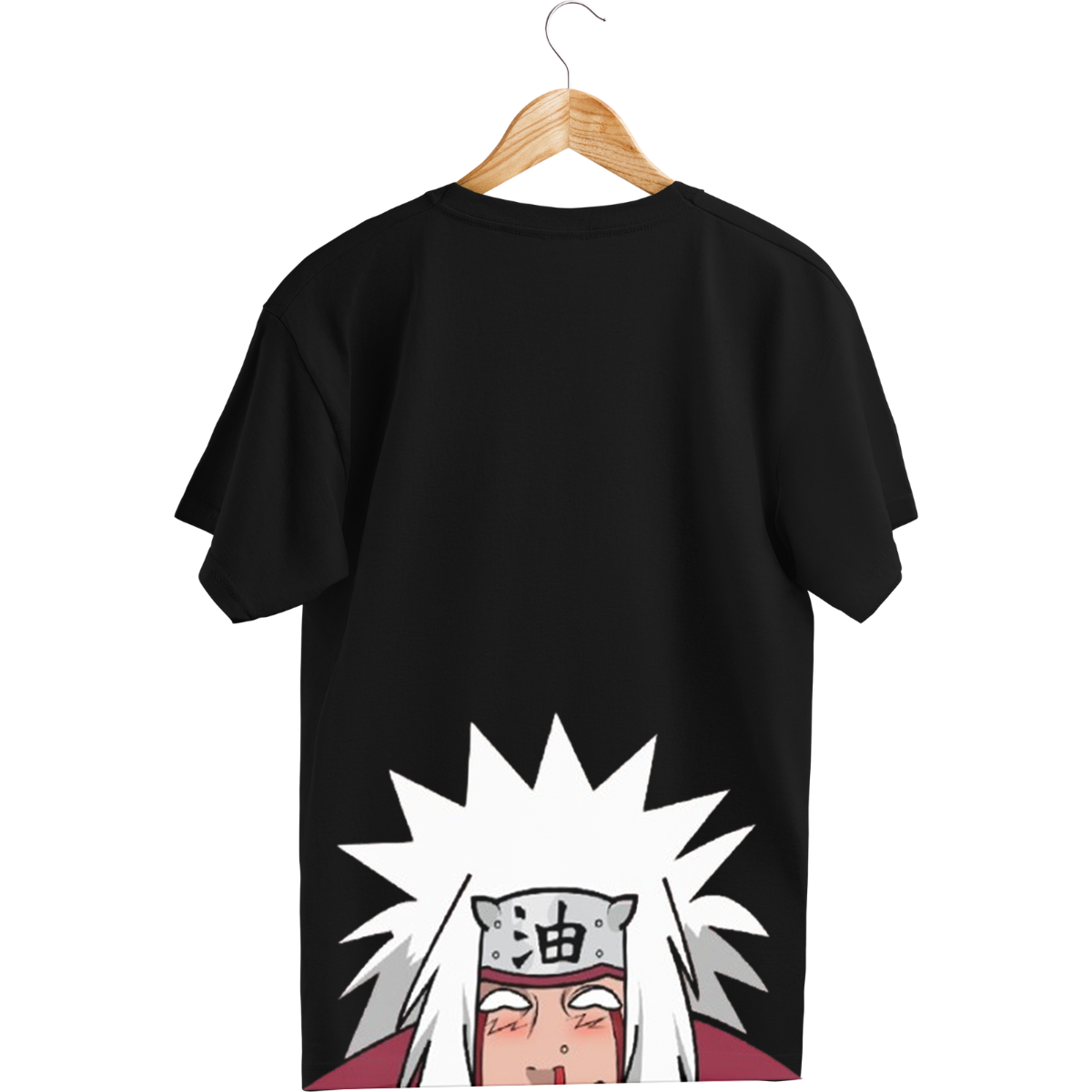 Jiraya Black t-shirt with Jiraya design on a hanger
