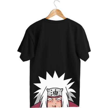 Jiraya Black t-shirt with Jiraya design on a hanger