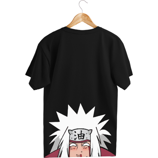 Jiraya Black t-shirt with Jiraya design on a hanger