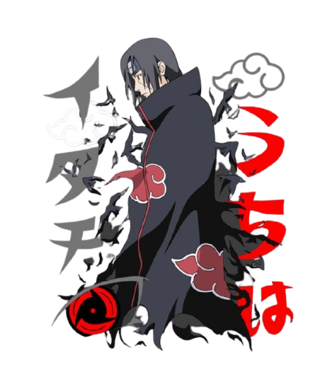 Itachi Uchicha in dark cloak with red cloud symbols