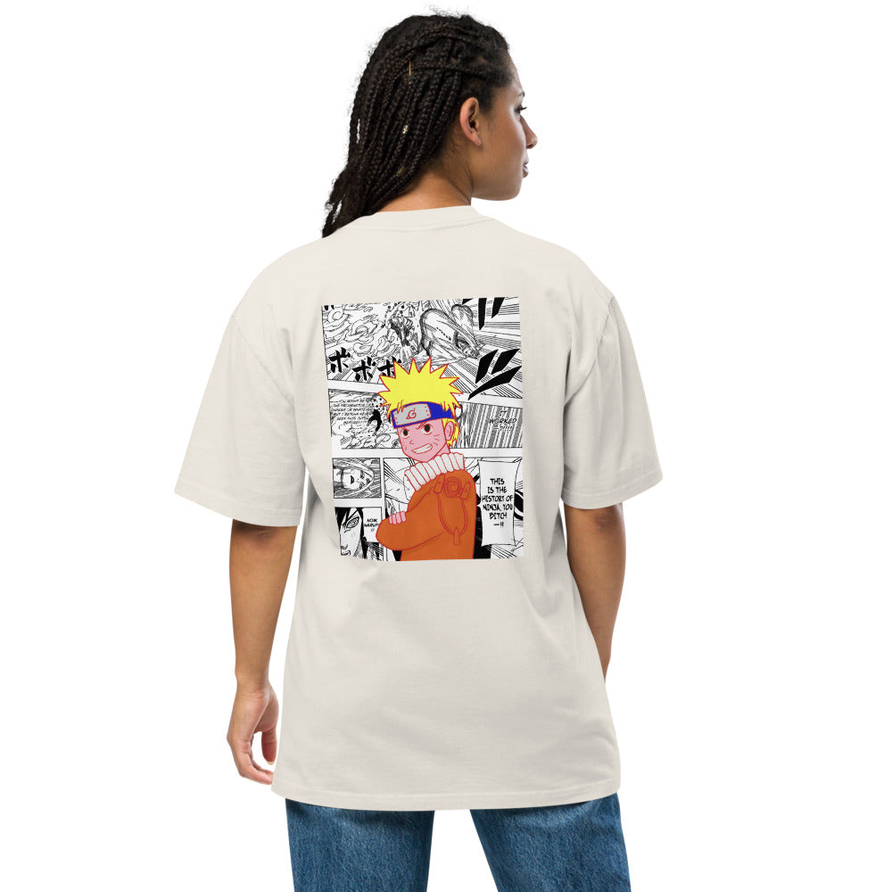 Naruto Manga Panel T-Shirt – Beige Oversized Anime Tee - Cleverbrowns 