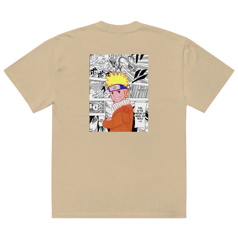 Naruto Oversized T-Shirt – Khaki Anime Manga Graphic Tee - Cleverbrowns 