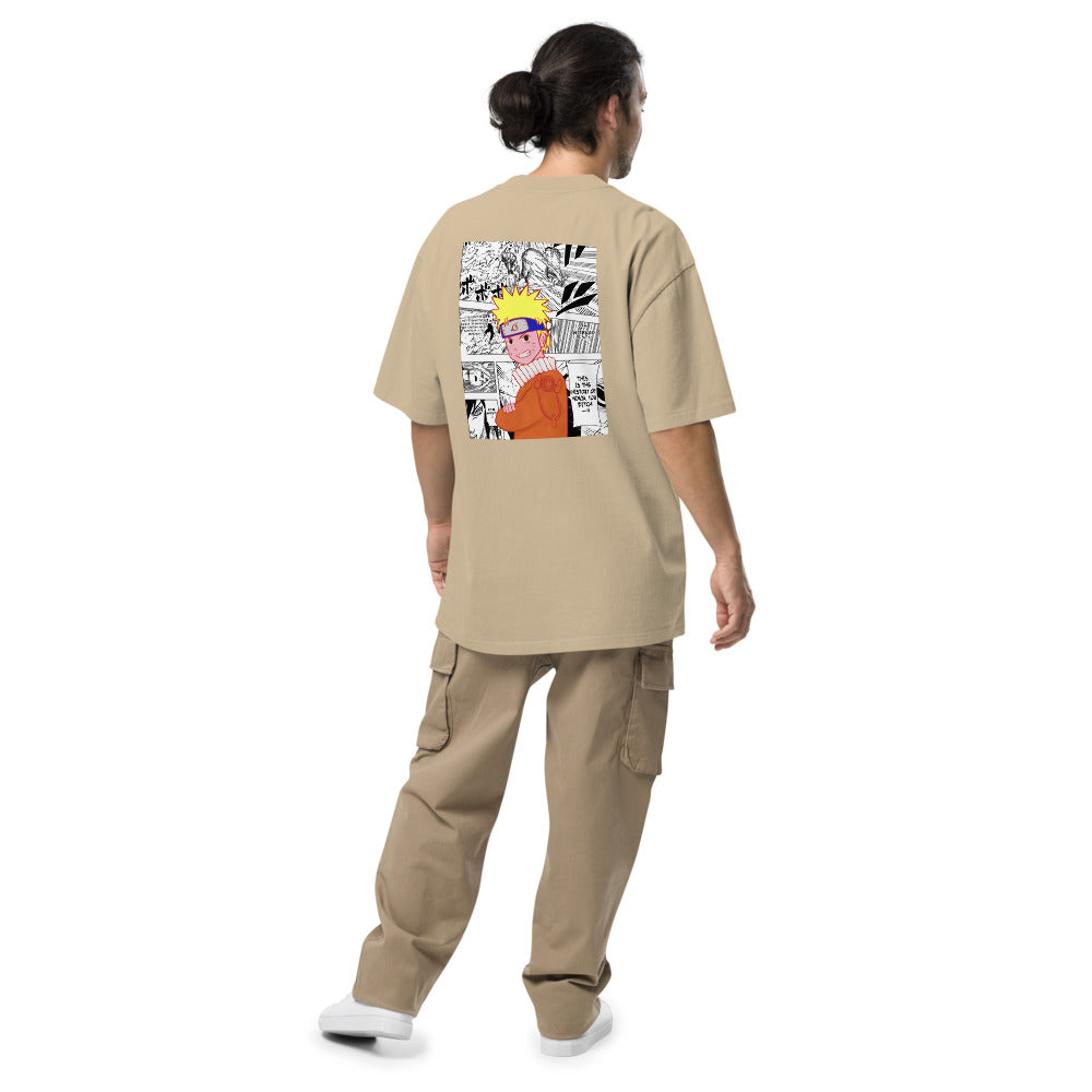 Naruto Oversized T-Shirt – Khaki Anime Manga Graphic Tee - Cleverbrowns 