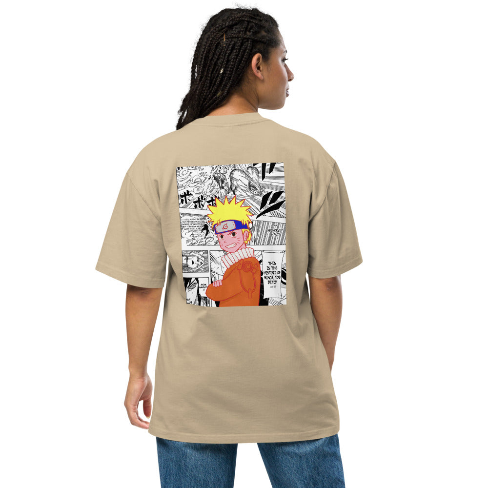 Naruto Oversized T-Shirt – Khaki Anime Manga Graphic Tee - Cleverbrowns 